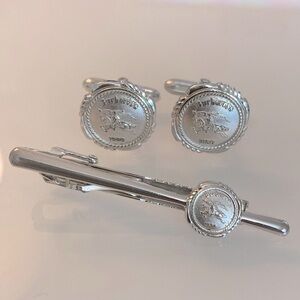 Vintage Burberry Cuff Links + Tie Clip Set
